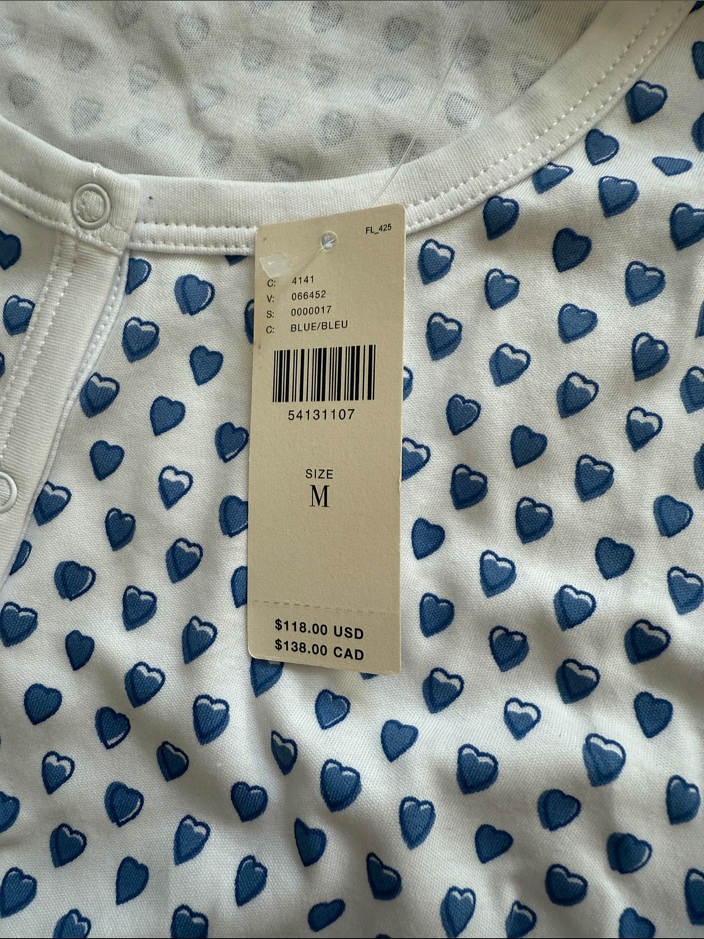Roller Rabbit White Pajama Set with Blue Heart Print Henley - Picture 2 of 6